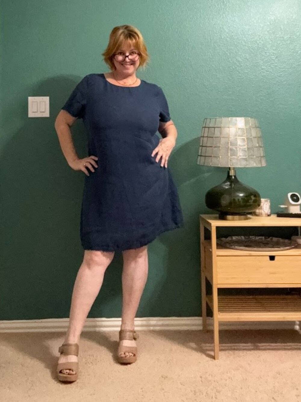 Tommy Bahama Two Palms 100% Linen Raw Edge Shift Dress Indigo Blue Size XL
